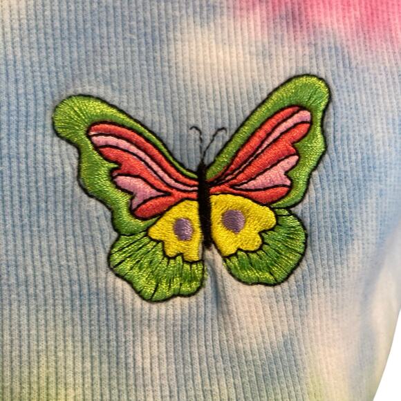Vintage Y2K Pink Blue Rainbow Tie Dye Butterfly Embroidered Baby T shirt Sz - Picture 6 of 16